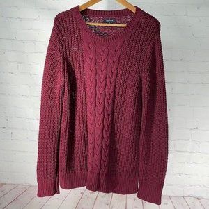 Nautica Cable Knit Sweater Pullover Crew Neck Fisherman Burgundy XL